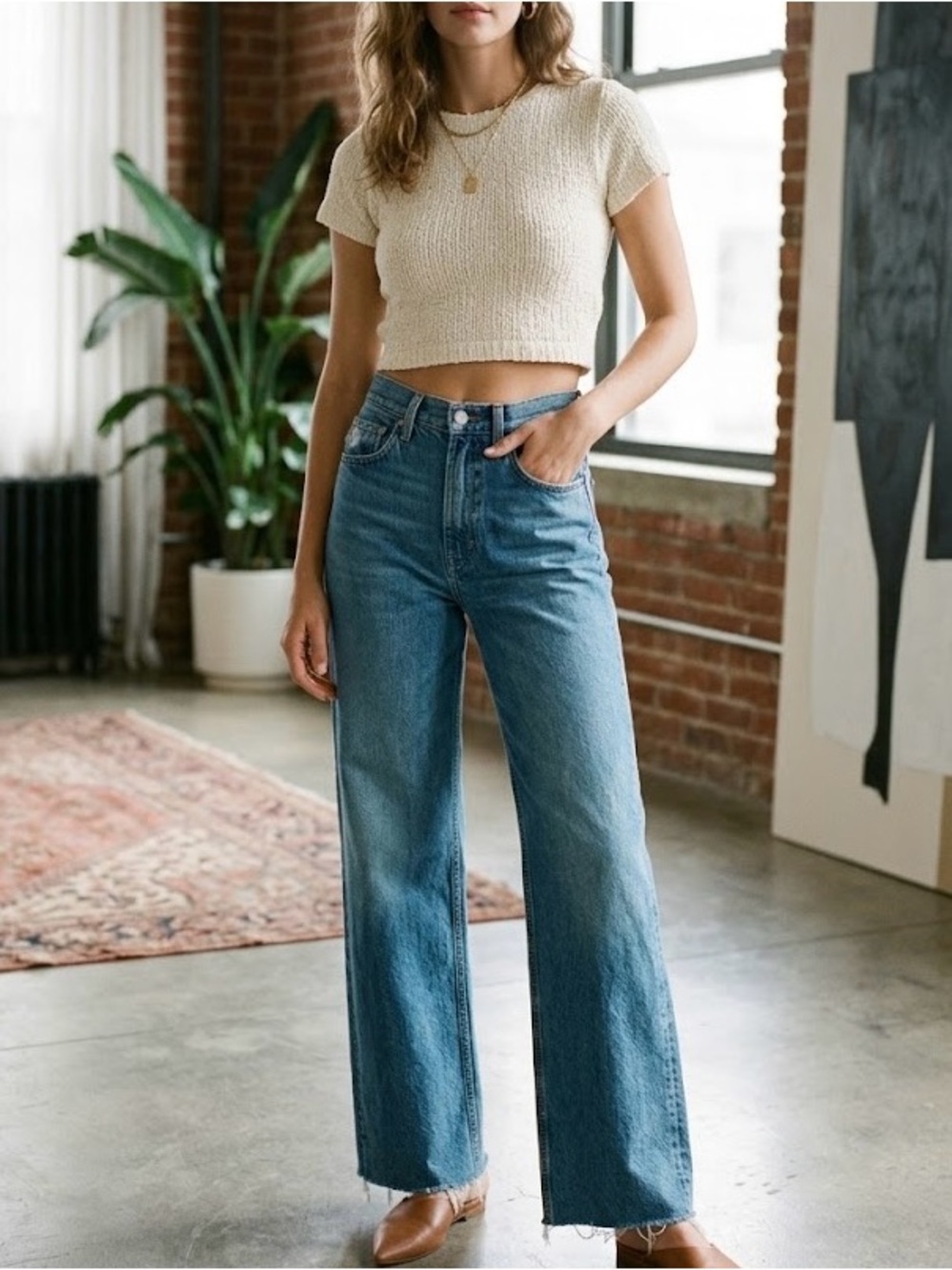 Zara Blue High-Rise Wide-Leg Jeans